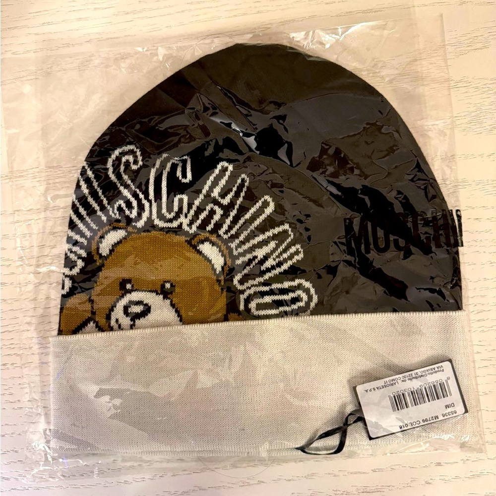 Moschino Cream and Brown Knit Beanie